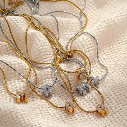 Fashion Tiny CZ Zircon Initial Alphabet Pendant Neckalce Gold Plated Stainless Steel A-Z Letter Necklaces Birthday Gifts Jewelry