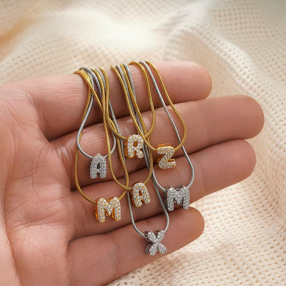 Fashion Tiny CZ Zircon Initial Alphabet Pendant Neckalce Gold Plated Stainless Steel A-Z Letter Necklaces Birthday Gifts Jewelry